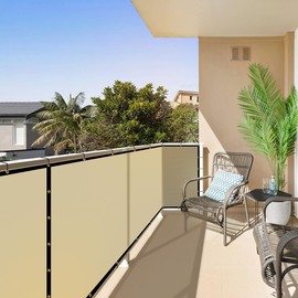 ShadeMart 3' x 14' Balcony Privacy Screen Fence Beige Deck Privacy Screen Apartment Customize Size 170 GSM Fencing Mesh Net with Grommets & Zip Ties 90% Blockage Fence Cover for Patio Railing