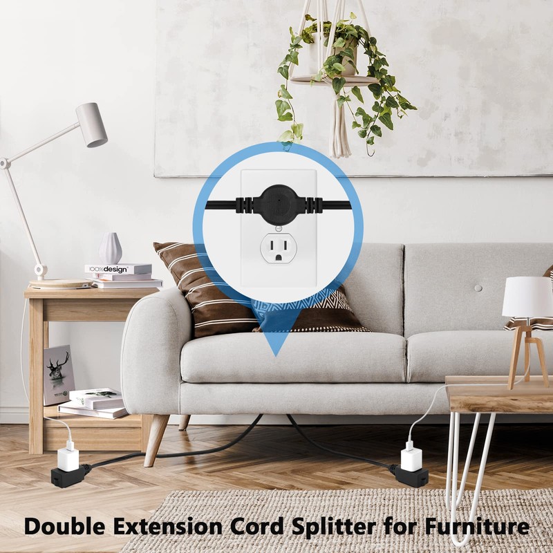 Twin Extension Cord Power Strip 13Ft, Double Extension Cord Splitter