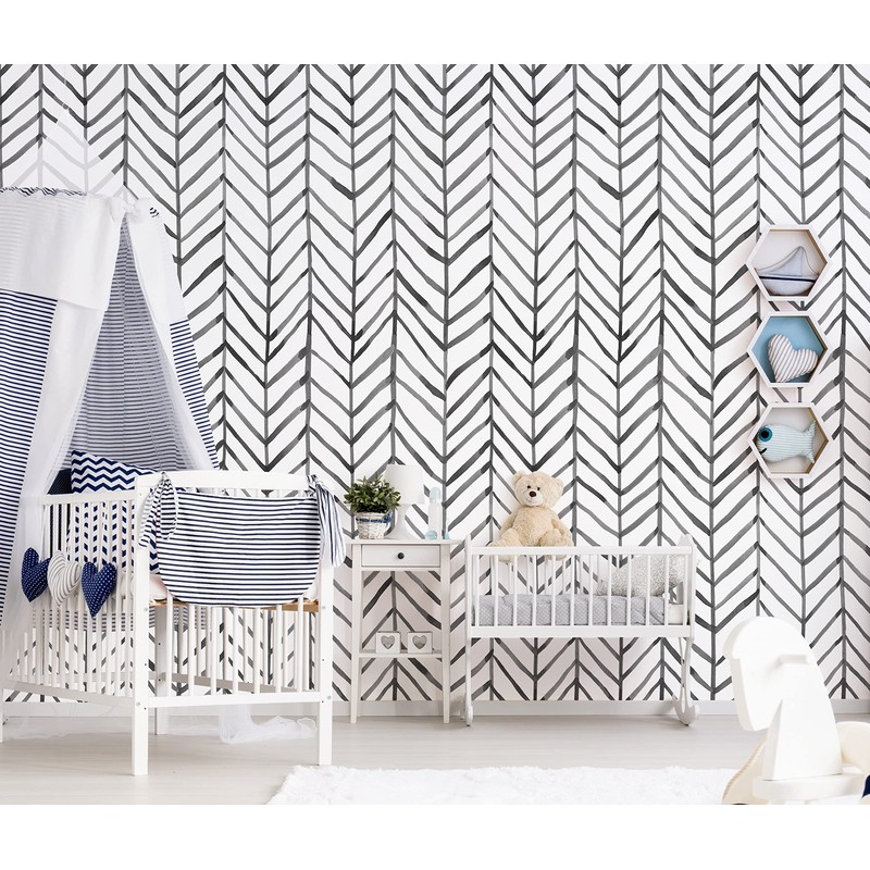 HAOKHOME Black and White Wallpaper Peel and Stick Stripe Herringbone