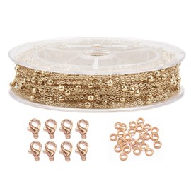 MAHAVIMOKSA 1 Roll 40Ft 2.2X1.7mm Cable Link Ball Chain with Lobster Clasps Jump Rings for Necklace Earrings Bracelets Jewelry Making Art Craft (KC Gold)