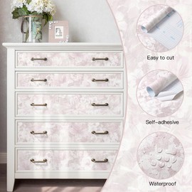 Heroad 17.3inx32ft Pink Peel and Stick Wallpaper Floral Contact Paper Vintage Wall Paper Self-Adhesive Removable Wallpaper for Cabinets Drawers Bedroom Mural Wall Decor Vinyl Roll