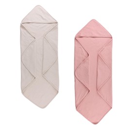 Muslin 100% Cotton Baby Towel Hooded Bath Towels for Babies Infant Toddler Soft Towel Newborn Boys Girls 33.5”×33.5” (2PACK(Pink+Beige))