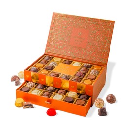 Chocolate Gift Basket, Gourmet Candy Food Snack Box, Corporate Him & Her, Men, Women, Family Parties, Two-Tier Chocolate Gift Box with Assorted Belgian Truffles, 10+ Flavors, Bonnie and Pop (Copper)