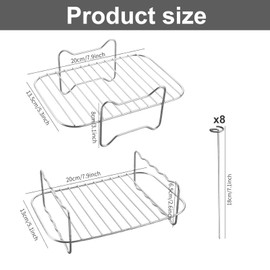 Pack of 2 Hot Air Fryers Grill Rack with 8 Skewers Air Fryer Frame 304 Stainless Steel Steaming Rack Multipurpose Air Fryer Accessories Compatible with Most Hot Air Fryers AF300EU, AF400EU