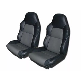 IGGEE, INC. for 1994-96 CHEVY CORVETTE C4 STANDARD S.LEATHER PAIR SEAT COVERS BLACK/CHARCOAL