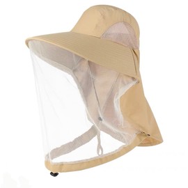 Tibeha Foldable Mosquito Hat Wide Brim with Large Neck Flap for Men Women Hiking Gardening Fishing Sun Hat Khaki