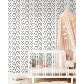 Timeet Grey and White Wallpaper Peel and Stick Wallpaper Heart Geometric Contact Paper 17.7"x393.7" Modern Self Adhesive Removable Wallpaper for Bedroom Kids Room Wall Decor Vinyl