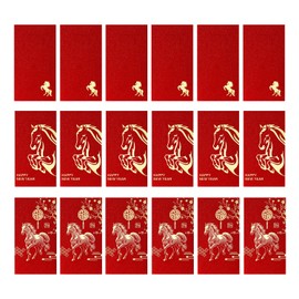 PAVIKE New Year's Money Bag 2026 Horse [18 pieces/3 patterns] Horse Pochi Bag New Year's Money Bag Long Bill Horse Chinese-style Red Envelope Year of the Horse Horse Lucky Money Bag Stylish New Year's