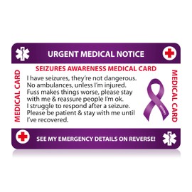 Seizures Medical Card With Writable Panel and Patterned Lanyard