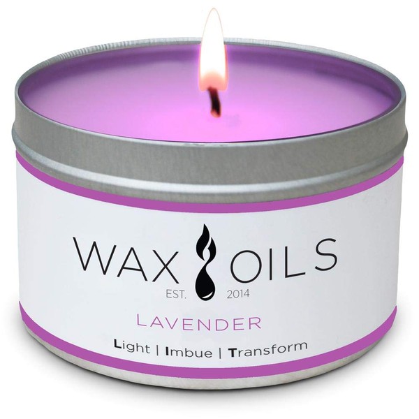 Wax and Oils Soy Wax Aromatherapy Scented Candles (Lavender) 8 Ounces. Single