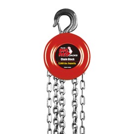 BIG RED Hand Chain Hoist 1 Ton 2000 Lbs Capacity 8ft/2.5m Torin Manual Chain Fall with 2 Heavy Duty Hooks, for Warehouse Automotive Machinery, Red, ATR9010R