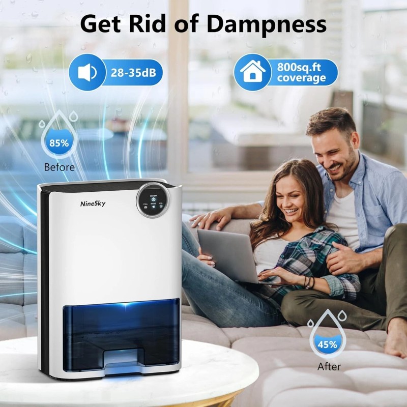 NineSky 800 Sq. Ft Dehumidifier 70oz Medium to Large Room