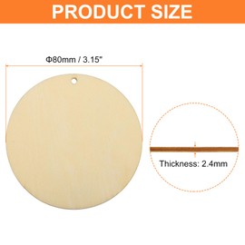 sourcing map 20Pcs 80mm(3inch) Unfinished Round Wooden Circles with Holes Round Wood Discs Hanging Tags for Crafts Project, DIY Decorations