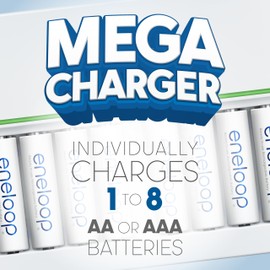 Eneloop Panasonic K-KJ63M3A8BA Advanced 8-Position Rechargeable Battery 5-Hour Quick Charger with 8 LED Charge Indicator Lights with 8AAA Batteries