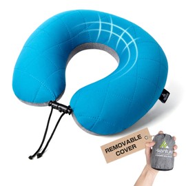 HIKENTURE Travel Pillow, Ultralight Inflatable Neck Pillow, Fully Inflated in 3 Breaths, Ergonomic Travel Neck Pillow for Airplane & Car, Portable Flight Pillow with Adjustable Softness(Blue)