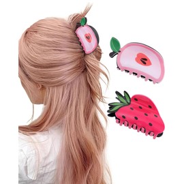 HAIMEIKANG 2PCS Fruit Hair Claw Clips - Fun Hair Clip Non-Slip Medium Cute Claw Clips for Women Girls(Watermelon + Avocado)