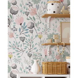 Coloritto Pastel Floral Wallpaper | Removable Self Adhesive Botanical Wallpaper | Floral Peel and Stick Wallpaper (1 roll 24" W x 144" H)