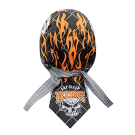 Capsmith Deluxe Eat Sleep Ride Skull Pinstripe Flames Headwrap Durag Doo Rag Headwrap