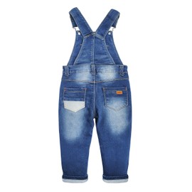 KIDSCOOL SPACE Baby&Little Boys Girls Big Bib Pocket Washed Cotton Denim Overalls,Blue,2-3 Years