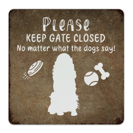 DOREENABE Please Keep Gate Closed Golden Retriever Dog Warning Sign Funny Animal Pet Puppy Metal Poster Tin Plate Dog Gifts Rustic for Home Cafe Bar Wall Decor Novelty Vintage Metal Signs 12"x12"