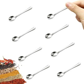 LunarCharm Pack of 8 Small Stainless Steel Spoons for Spice Jars, Mini Size, Cute Small Stainless Steel Spice Spoons for Spices, Salt, Sugar, Funny Scoops (7.4 x 1.5 cm)