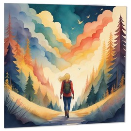 Girl in the Woods Greeting Card Hiking Adventure countryside walks 145 x 145mm
