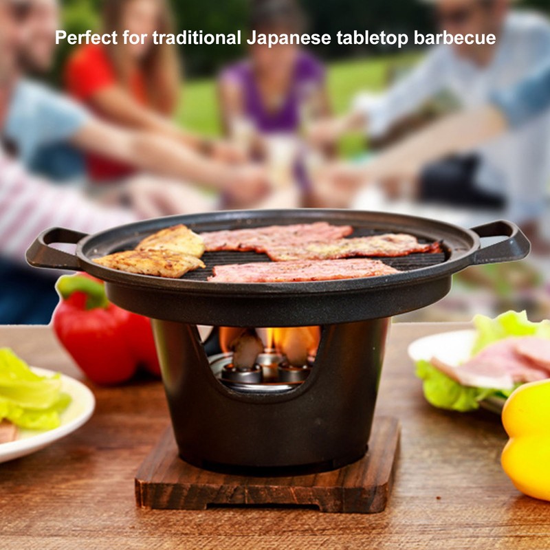 Hibachi Grill Smokeless Wooden Frame Aluminium Alloy Easy Assembly Portable