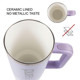 PURELY 40 oz Ceramic Lined Insulated Tumbler with Handle, Leak Resistant 2-way Lid and Straw, Ceramic Lined Travel Mug (Purple, 40oz)