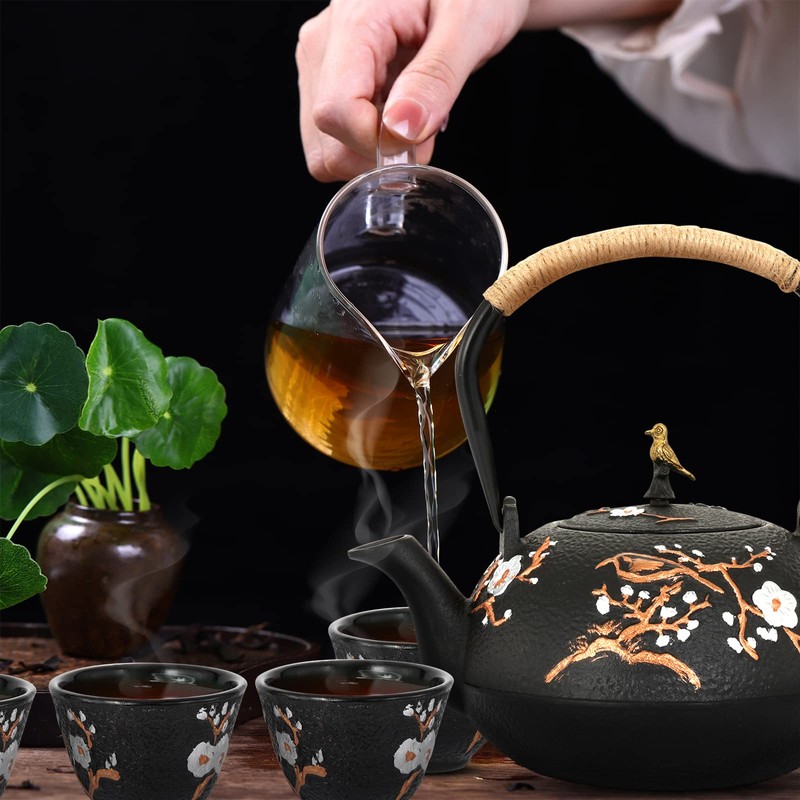 Dyna-Living Cast Iron Teapot Japanese Tea Kettle Set 1200ml/40.6oz Japanese