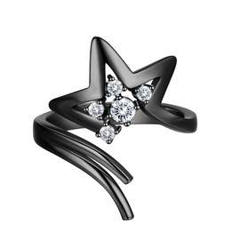 beautlace Star Adjustable Ring Sparkling Hollow Star Index Joint Knuckle Ring Black Gun Plated Star Wrap Open Ring Jewelry for Women KR0079K