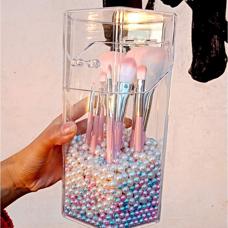 QUUPY Makeup Brush Holder Dustproof Clear Acrylic Cosmetic Brush Organizer