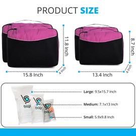 Bago Packing Cubes for Suitcases & Travel Bags - 7Pcs Luggage & Suitcase Organizer Bags Set - Compression Packing Cubes for Travel Organizer - 4 Travel Cubes plus 3 Zip Bags (Pink)