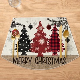 Artoid Mode Christmas Trees Pine Branches Wedge Shape Placemats for Round Table Set of 4, Winter Seasonal Kitchen Dining Table Decoration for Indoor Party Home