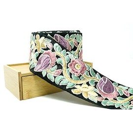 Feathers Creation Latest 1 Meter Embroidery on Black Chiffon Indian Saree Lace Trim Sew on