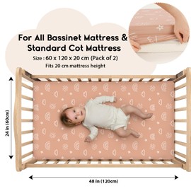Yoofoss Pack of 2 Baby Fitted Sheets 60 x 120 cm Microfibre Mattress Topper Breathable Mattress Protector Sheet for Cot Bed Baby Cot