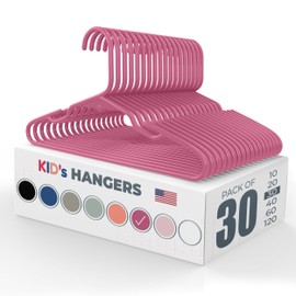 Made in USA Baby Hangers, Kids Hangers for Children's Clothes, Toddler Outfits and Clothing, 20 50 100 Pack Available, Kid Plastic Hanger for Closet and Nursery, Child Kid Hangars (30pk Pink)