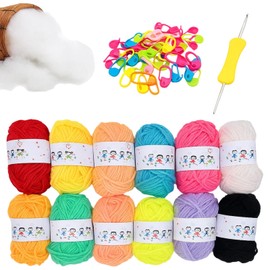 Wool for Crocheting, 12 Colours Crochet Yarn Cotton, Cotton for Crocheting, Crochet Wool Set with Crochet Hook and Accessories, Ideal for Beginners and DIY Projects