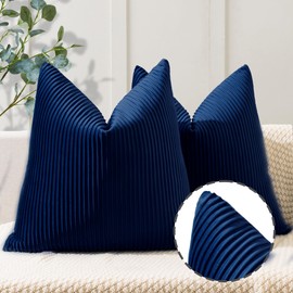 YCOLL Navy Blue Pillow Covers 24x24 Set of 2 Velvet Striped Pattern - Soft Throw Pillows for Home Decor, Luxury Decorative Pillow Covers for Couch, Bed,Living Room
