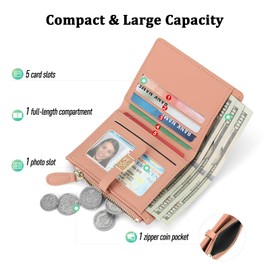 GOIACII Purses for Women Small Floral Pattern Compact Bi-fold Wallet with Zipper Coin Purse