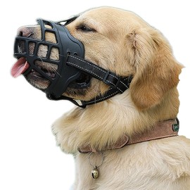 Dog Muzzle, Soft Rubber Safe Basket Breathable Muzzles Adjustable Straps for Small, Medium, Large Dogs Allows Drinking and Panting Anti-Biting,Barking and Chewing Mouth Cover (L-5, Black)