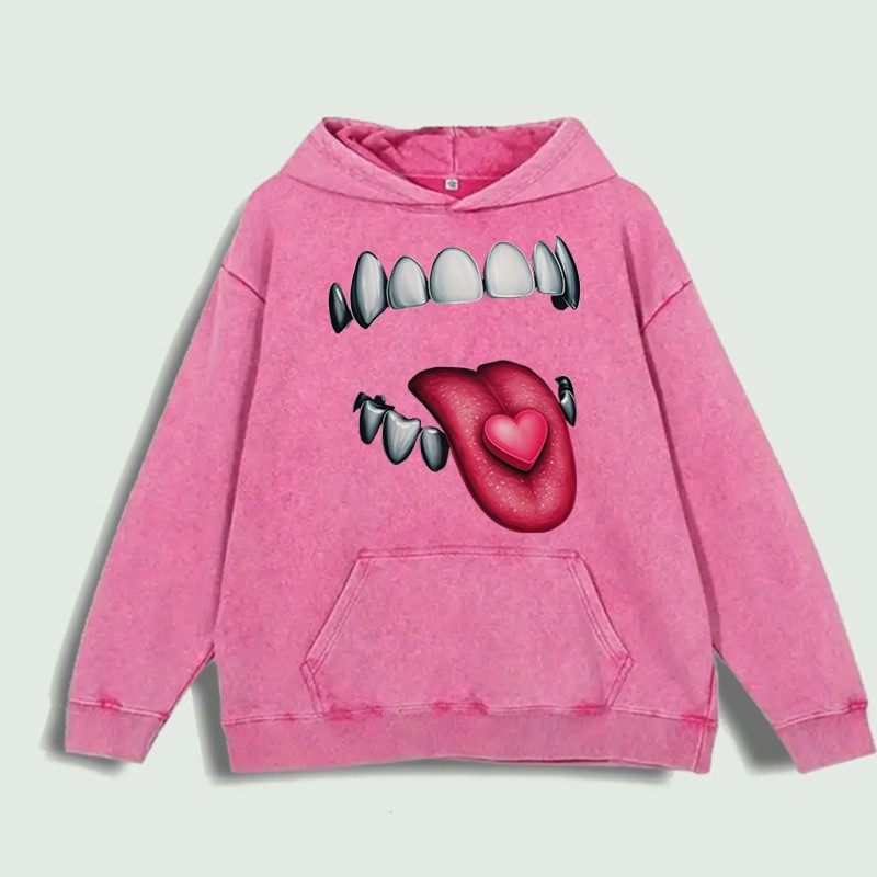 Heart Tongue Graphic Hoodie 100% Cotton US Warehouse 6 ColorsColor: