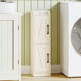 Hzuaneri Bathroom Storage Cabinet, Small Farmhouse Corner Floor Cabinet with Door and Shelves, Narrow Toilet Paper Holder Stand, Bathroom Organizer with Adjustable Shelf, for Small Spaces,Rustic White