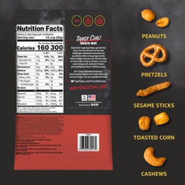 Snak Club x Hot Ones Tangy Chili Snack Mix, Mild Spicy Snacks with Peanuts, Pretzels, Sesame Sticks, Toasted Corn & Cashews, Inspired by Hot Ones Hot Sauce, 2 oz Bag (12 Count)