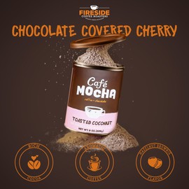 Fireside Coffee Toasted Coconut Cafe Mocha - Instant Coffee Chocolate Blend - Premium Caffeinated Drink Mix for Hot, Iced, Milkshake, and Mocha Frappe Mix, Only Add Water and Enjoy, 8 Ounces