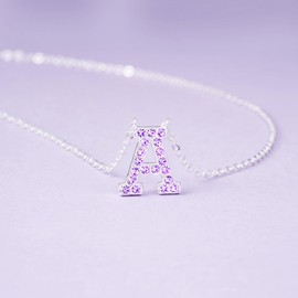 Dixbix Women Initial Letter A Necklaces,Initial A Birthstone Necklace Jewelry Gifts for Women (A June-Light Purple)