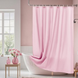 AooHome Standard 72x72 inch Shower Curtain Liner, Durable Polyester Solid Color Shower Curtain with Hooks, Weighted Hem, Water Repellent, Pink