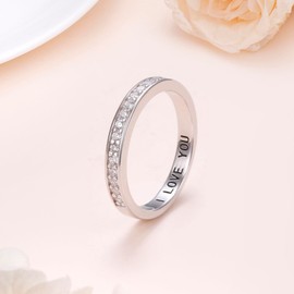 Ladytree Moissanite Eternity Band Rings for Women 925 Sterling Silver With White Gold Plated Stackable Wedding Bands Anniversary Jewelry Size 7