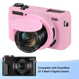 BOVKE Soft Silicone Canon G7X Mark II Case, Protective Cover Rubber for Canon PowerShot G7 X Mark II Digital Camera, Protector Camera Sleeve with Removable Lens Cover, Pink