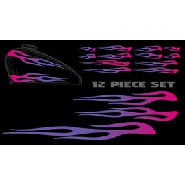 12 Piece Flame Set for Harley Sportster Tank and fenders - UV Protected - Colors: Pink, Purple (Watermelon Orchid)