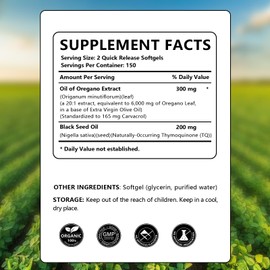 300 Softgels Wild Oregano Oil Capsules Organic Pills of Oregano Softgels Capsules Organic with Black Seed Oil